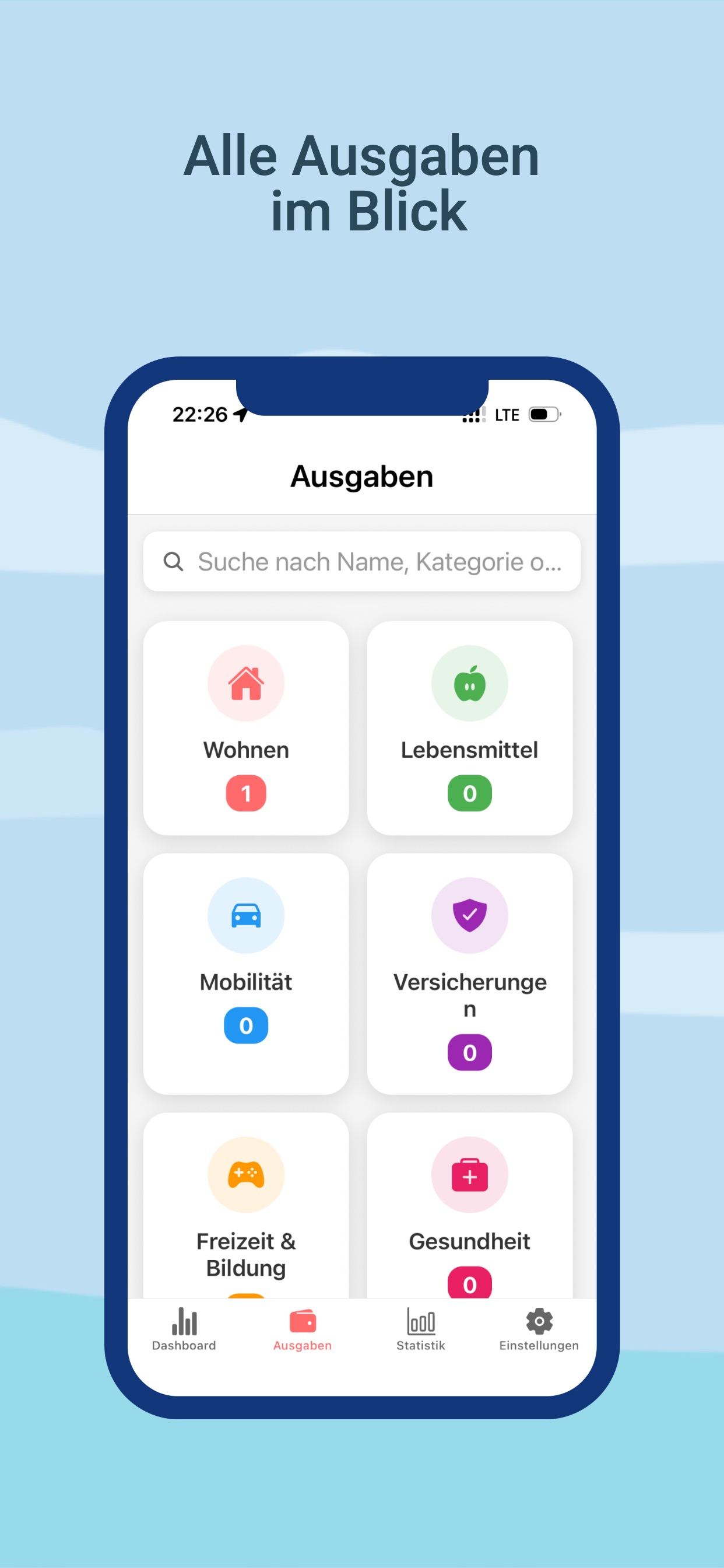 MeineInflation App — Ausgaben-Übersicht nach Kategorien